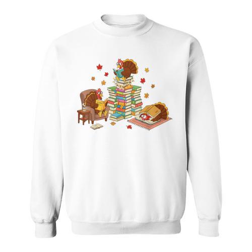 Turkey Reading Books Fall Librarian Book Lover Teacher Kids Sweatshirt - Bookorys