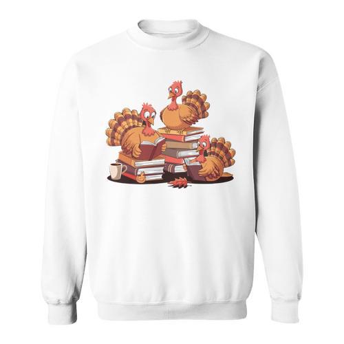 Turkey Reading Books Fall Thanksgiving Teacher Book Lovers Sweatshirt - Bookorys