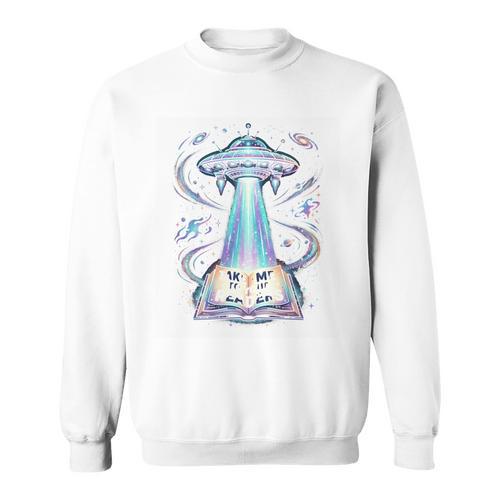 UFO Abducting Book Take Me To Your Readers Sci-Fi Sweatshirt - Bookorys