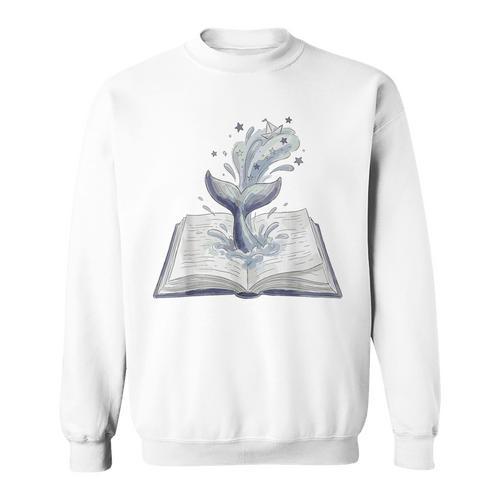 Whale Watching Dive Into Reading Open Book Watercolor Kids Sweatshirt - Bookorys DE