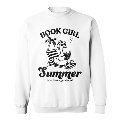Women's Book Girl Summer Reading Duck Retro Beach Vacation Bookworm Sweatshirt - Bookorys