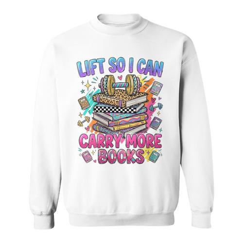 Women's Book Lover Fitness Mom Lifting Reading Humor Graphic Sweatshirt - Bookorys
