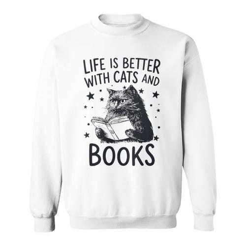 Women's Life Is Better With Cats And Books Cat Sweatshirt - Bookorys