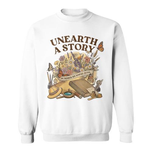 Women's Unearth A Story Summer Reading 2026 Flower Butterfly Book Sweatshirt - Bookorys CA