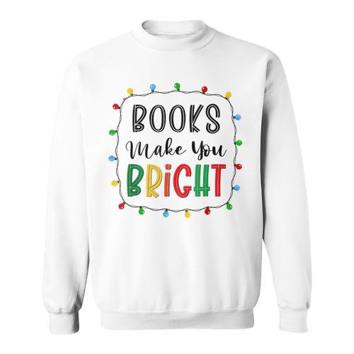 XboE Books Make Bright Christmas Light Merry Xmas Bookworm Sweatshirt - Bookorys DE