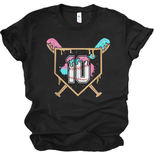 10th Birthday Baseball Bat Ice-Cream Drip 10yrs Old Boys Unisex Jersey T-Shirt - Sportilla