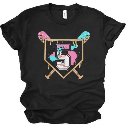 5th Fifth Birthday Baseball Bat Ice-Cream Drip 5yrs Old Boys Unisex Jersey T-Shirt - Sportilla