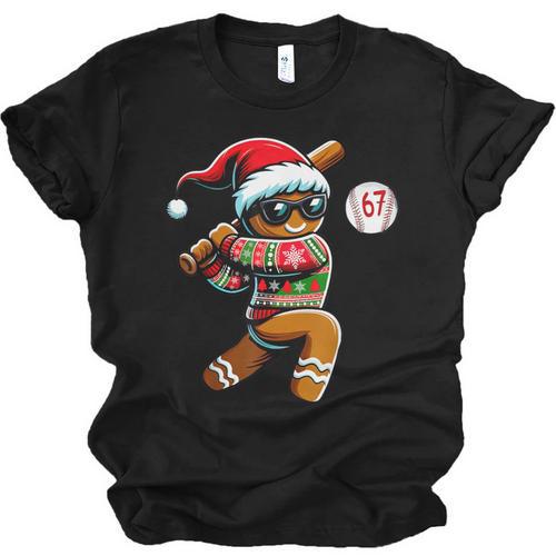 67 Gingerbread Man Playing Baseball Christmas 6 7 Meme Unisex Jersey T-Shirt - Sportilla