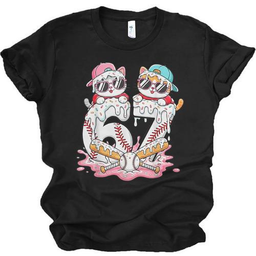 67 Meme Kawaii Cats Baseball Ice Cream Drip 6 7 Kids Unisex Jersey T-Shirt - Sportilla