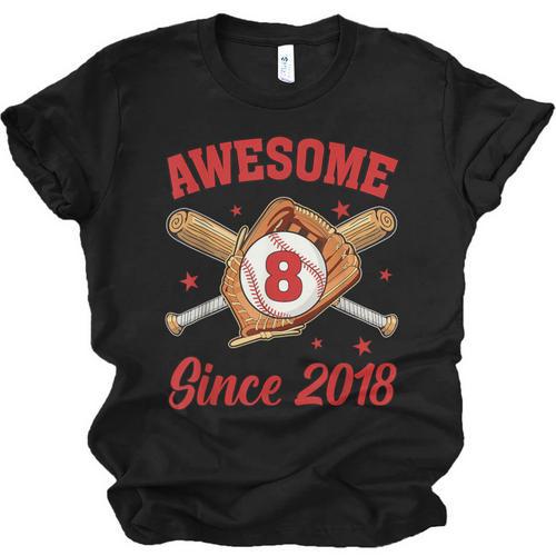 8 Year Old Boys Awesome Since 2018 Baseball Birthday Unisex Jersey T-Shirt - Sportilla