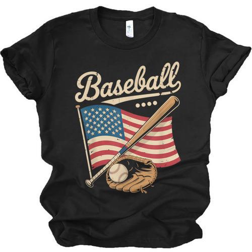 American Flag Baseball Player Bat Fan Catcher Pitcher USA Unisex Jersey T-Shirt - Sportilla