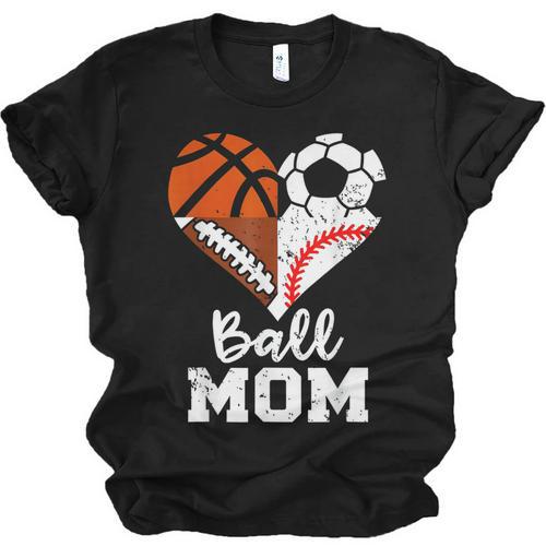 Ball Mom Heart Soccer Basketball Baseball Football Mom Unisex Jersey T-Shirt - Sportilla