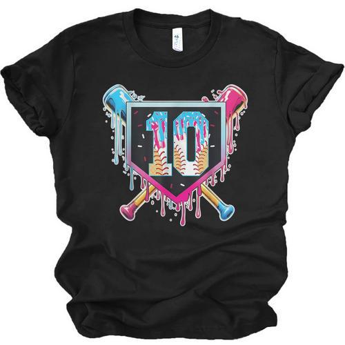 Baseball 10 Year Old Boy Ice Cream Drip 10th Birthday Player Unisex Jersey T-Shirt - Sportilla