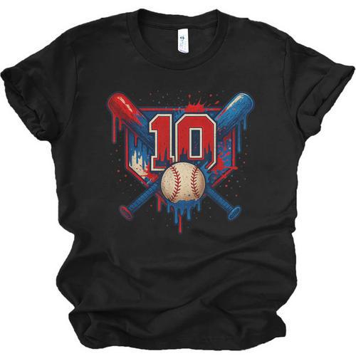 Baseball 10 Year Old Splash Drip 10th Birthday Boy Number 10 Unisex Jersey T-Shirt - Sportilla