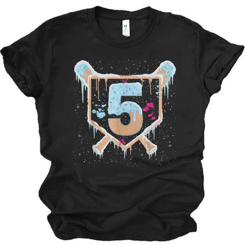 Baseball 5 Year Old Ice Cream Drip 5th Birthday Boy Number 5 Unisex Jersey T-Shirt - Sportilla