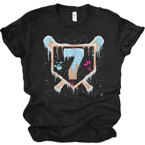 Baseball 7 Year Old Ice Cream Drip 7th Birthday Boy Number 7 Unisex Jersey T-Shirt - Sportilla
