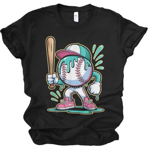 Baseball Character Cartoon Batter Drip Style Women Men Unisex Jersey T-Shirt - Sportilla