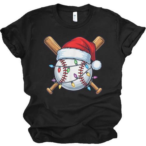 Baseball Christmas Lights Santa Christmas Baseball Player Unisex Jersey T-Shirt - Sportilla