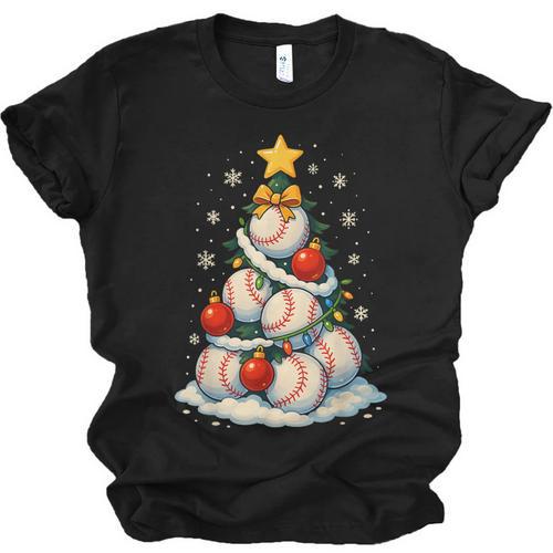 Baseball Christmas Tree Lights Santa Sport Player Lover Xmas Unisex Jersey T-Shirt - Sportilla