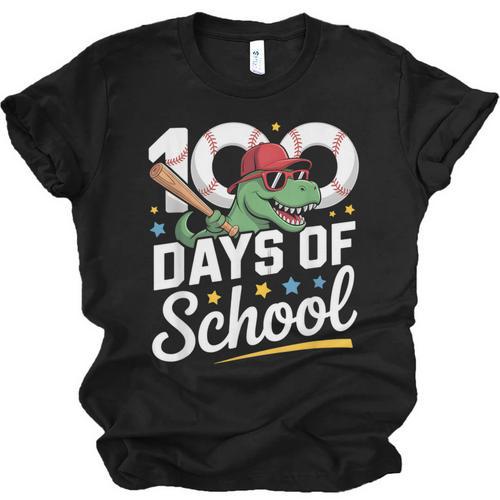 Baseball Dinosaur 100 Days Of School Kids Theme Unisex Jersey T-Shirt - Sportilla