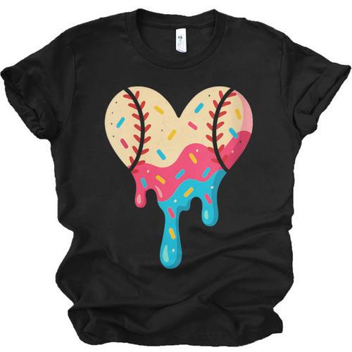 Baseball Drip Melting Ice Cream Baseball Heart Boys Girls Unisex Jersey T-Shirt - Sportilla