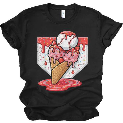 Baseball Ice Cream Drip Baseball Strawberry For Youth Red Unisex Jersey T-Shirt - Sportilla