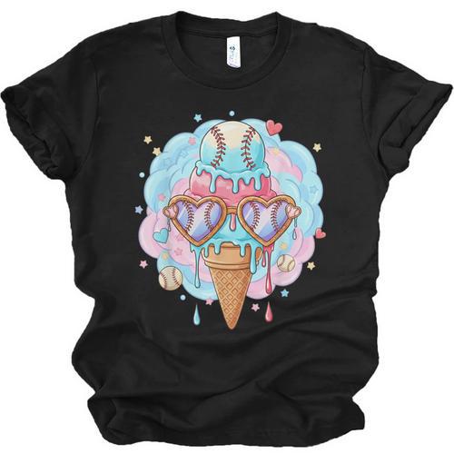 Baseball Ice Cream Heart Sunglasses Youth Boys Valentine Unisex Jersey T-Shirt - Sportilla
