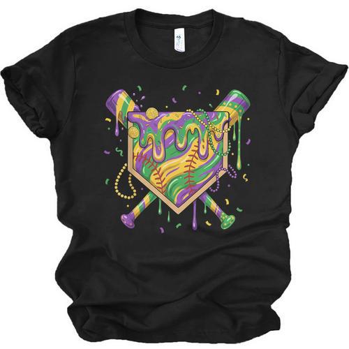 Baseball Mardi Gras Home Plate Ice Cream Drip Carnival Mask Unisex Jersey T-Shirt - Sportilla