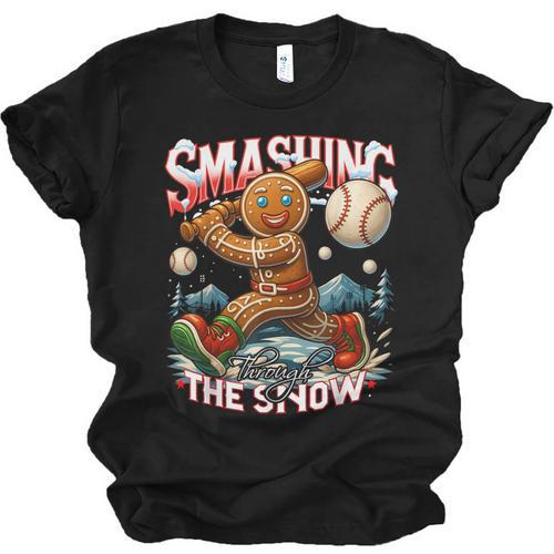 Baseball Player Christmas Gingerbread Smashing Through Snow Unisex Jersey T-Shirt - Sportilla