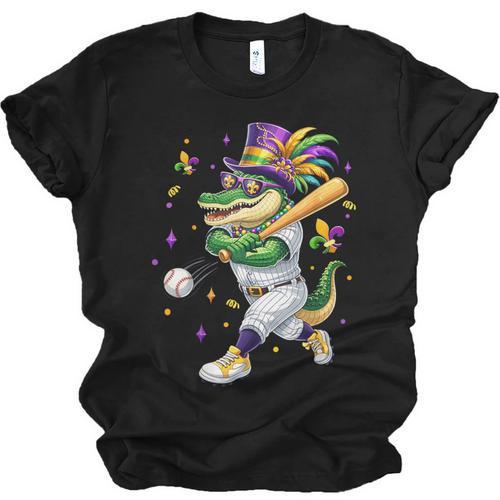 Baseball Player Mardi Gras Alligator Carnival Costume Beads Unisex Jersey T-Shirt - Sportilla