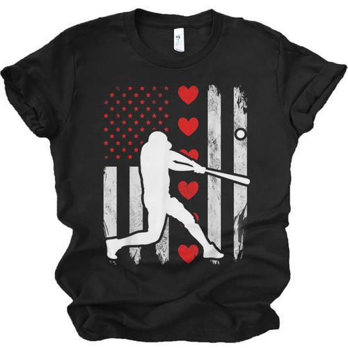 Baseball Silhouette Heart USA Flag Hearts American Boys Kids Unisex Jersey T-Shirt - Sportilla