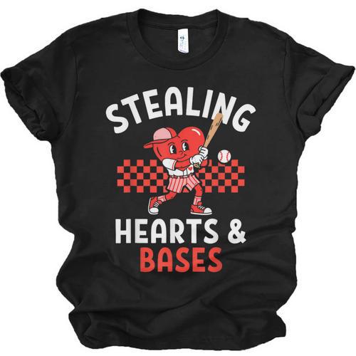 Boys Baseball Valentines Day Stealing Hearts Valentine Kids Unisex Jersey T-Shirt - Sportilla