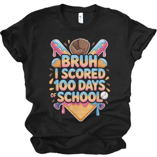 Bruh I Scored 100 Days Of School Baseball Ice Cream Drip Tee Unisex Jersey T-Shirt - Sportilla