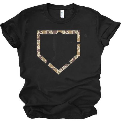 Camo Home Plate Camouflage Baseball Batter Youth Boys Unisex Jersey T-Shirt - Sportilla