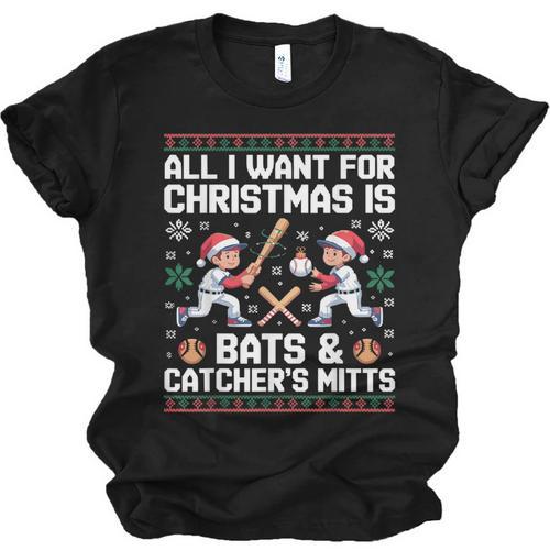 Christmas Baseball Bats Catcher Mitts Holiday Tee Unisex Jersey T-Shirt - Sportilla