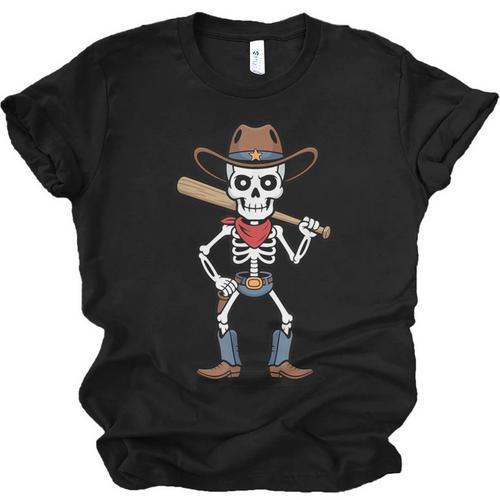 Cowboy Skeleton Baseball Halloween Graphic Unisex Jersey T-Shirt - Sportilla