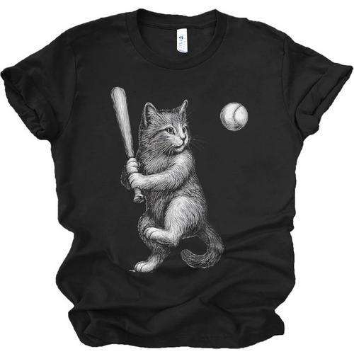 Cute Kitten Playing Baseball Hitter Bat Cool Baseball Cat Unisex Jersey T-Shirt - Sportilla