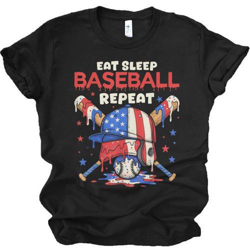 Eat Sleep Baseball Repeat Ice Cream Drip Crossed Bats Unisex Jersey T-Shirt - Sportilla