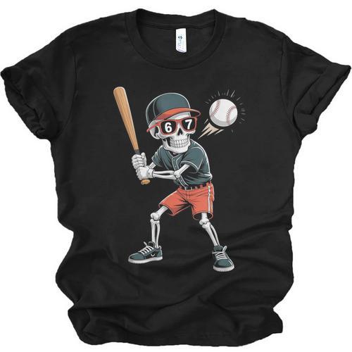 Halloween Skeleton Playing Baseball 67 Six Seven Meme Unisex Jersey T-Shirt - Sportilla