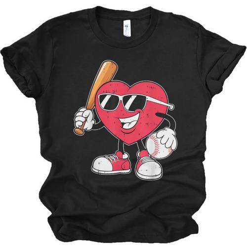 Heart Play Baseball Valentine's Day Teens Boys Girls Kids Unisex Jersey T-Shirt - Sportilla