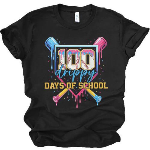 HUGvyn 100 Drippy Days Of School Baseball Ice Cream 100 Days Unisex Jersey T-Shirt - Sportilla
