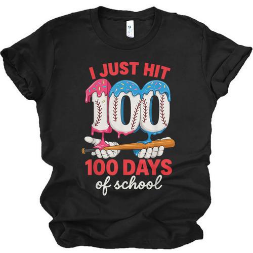 HUGvyn I Just Hit 100 Days Of School Baseball Ice Cream Boys Unisex Jersey T-Shirt - Sportilla