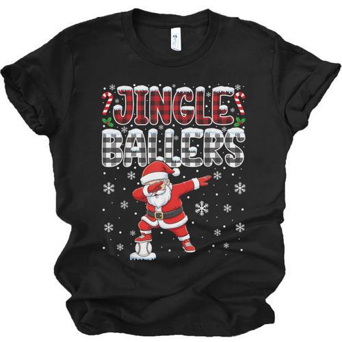 Jingle Ballers Plaid Santa Dabbing Baseball Christmas Unisex Jersey T-Shirt - Sportilla