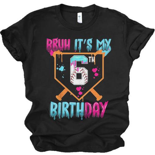 Kids Baseball Drip Bruh It's My 6th Birthday Boy Ice Cream Drip Unisex Jersey T-Shirt - Sportilla