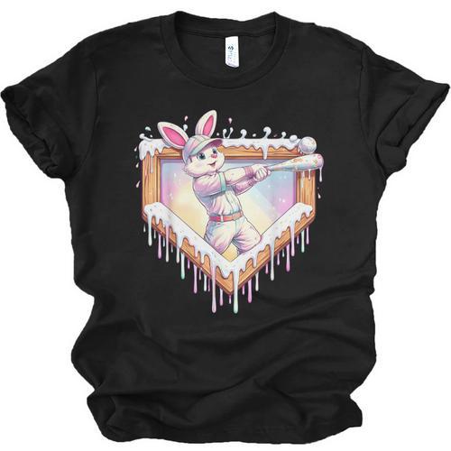 Kids Happy Easter Bunny Playing Baseball Boy Ice Cream Drip Unisex Jersey T-Shirt - Sportilla