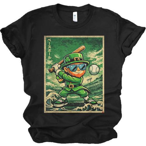 Leprechaun Playing Baseball Japanese Art St Patricks Day Unisex Jersey T-Shirt - Sportilla