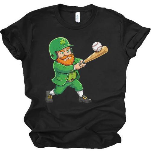 Leprechaun Playing Baseball St Patricks Day Men Boys Kids Unisex Jersey T-Shirt - Sportilla