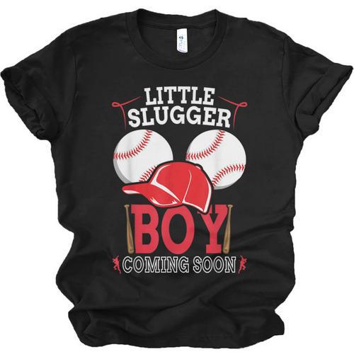 Little Slugger Boy Coming Soon Baby Announcement Baseball Unisex Jersey T-Shirt - Sportilla