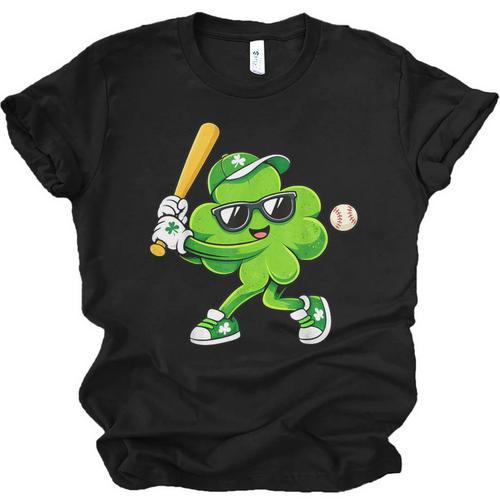 Lucky Shamrock Playing Baseball St Patrick's Kids Boys Unisex Jersey T-Shirt - Sportilla