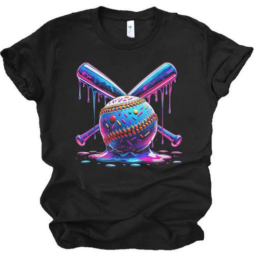 Neon Dripping Baseball And Bats Colorful Sports Art Unisex Jersey T-Shirt - Sportilla